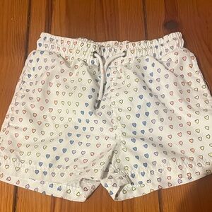 Roller Rabbit White Swim Trunks with Rainbow Heart Print